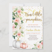 Twin Pumpkin Baby Shower Invitation Pink And Gold (Front)