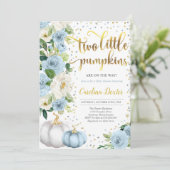 Twin Pumpkin Baby Shower Invitation Twin Boys Fall (Standing Front)