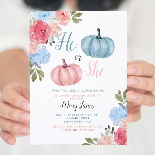 Twin Pumpkin Gender Reveal Greenery Invitation