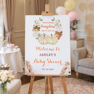 Twin Pumpkins Autumn Floral Baby Shower Welcome Foam Board
