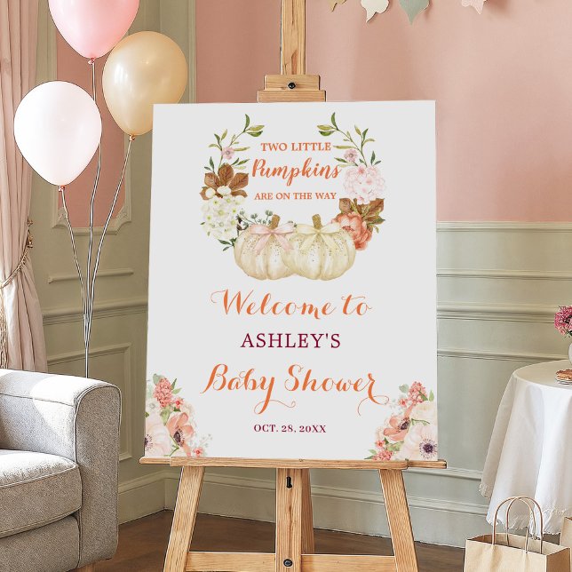 Twin Pumpkins Floral Cute Baby Shower Welcome Sign (Creator Uploaded)
