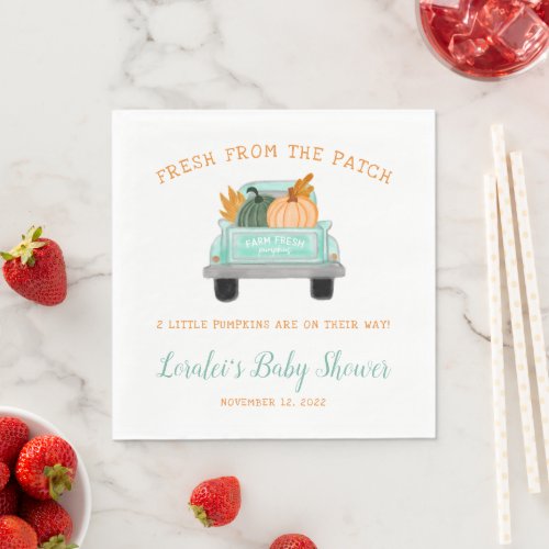 Twin Pumpkins In Vintage Truck Fall Baby Shower Napkins