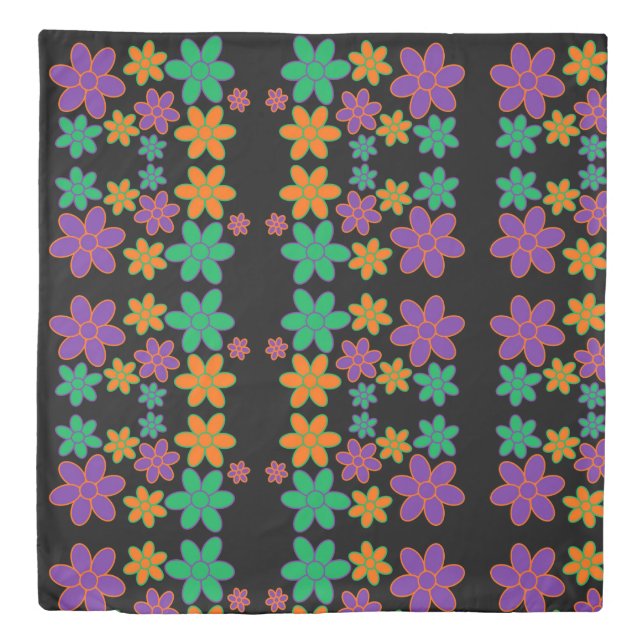 Twin, Queen, King Duvet Cover Black 70s Style (Front)