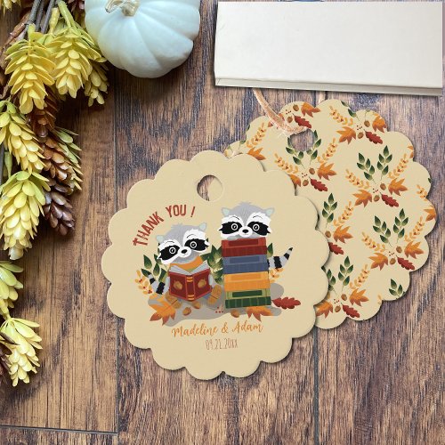 Twin Raccoons with Books Baby Shower Favor Tag