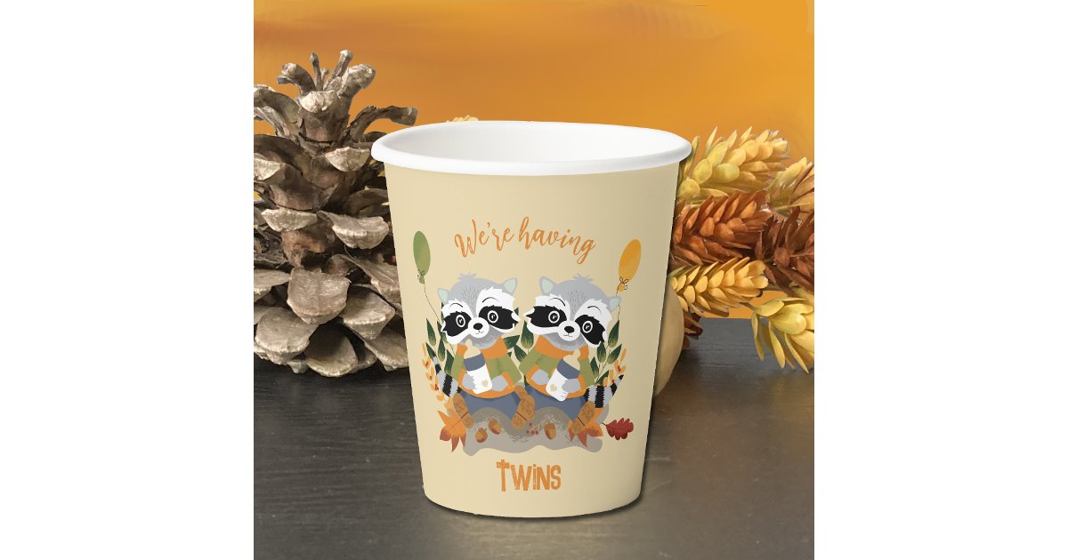 Twin Raccoons Woodland Baby Shower Paper Cups | Zazzle