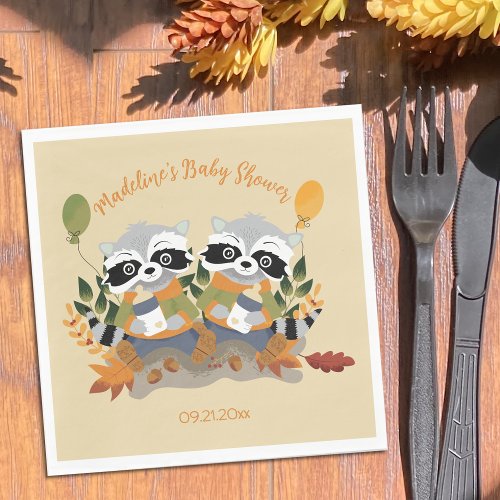 Twin Raccoons Woodland Baby Shower Paper Napkins