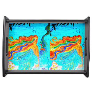 twin rainbow hair mermaids serving tray