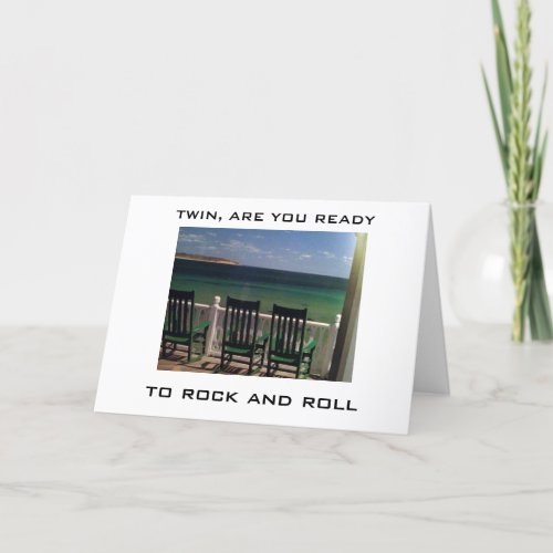 TWIN READY TO ROCK OR ROCK AND ROLL BIRTHDAY CARD