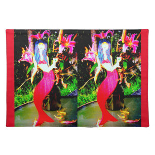 twin red mermaids partying cloth placemat