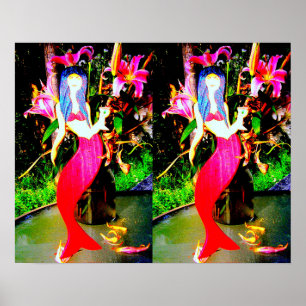 twin red mermaids partying poster