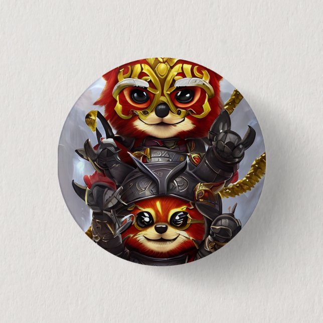 twin red panda button (Front)