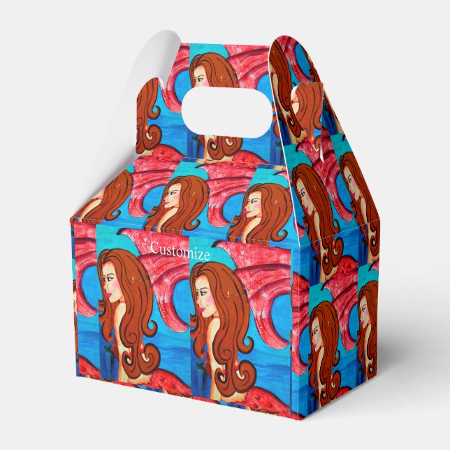 twin redheaded mermaids candy tin favor boxes (Front Side)