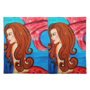 twin redheaded mermaids placemat