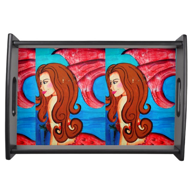 twin redheaded mermaids serving tray (Front)