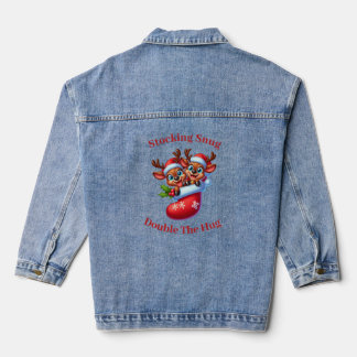 Twin Reindeer In A Christmas Stocking Denim Jacket