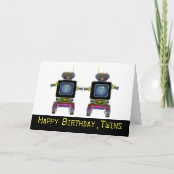 Twin Robot Birthday 7 Years Old Card by dbvisualarts at Zazzle