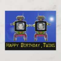 Twin Robot Birthday Party Invitations add photos