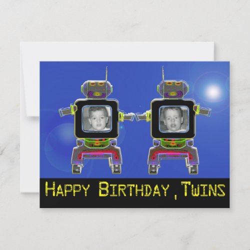 Twin Robot Birthday Party Invitations add photos