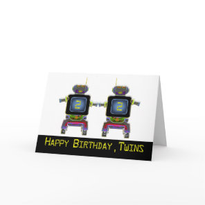 Twin Robots Birthday 2 years old birthday card