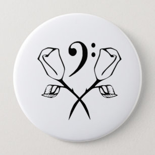 Twin Rose above Bass Clef Pinback Button