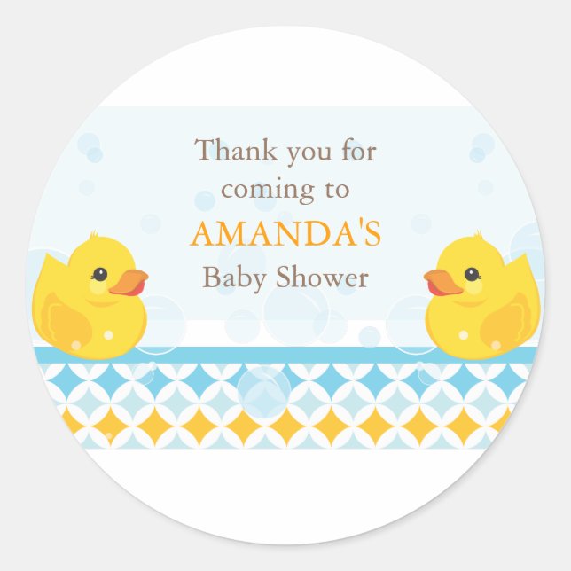 Twin Rubber Duckies Baby Shower Favor Sticker (Front)