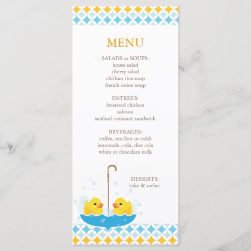 Twin Rubber Duckies Baby Shower Menu