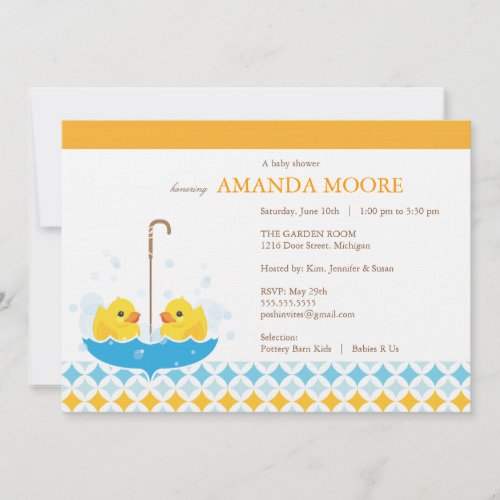 Twin Rubber Ducky Baby Shower Invitation