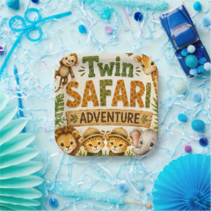 Twin Safari Adventures Boys Birthday Party Paper Plates