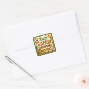 Twin Safari Adventures Boys Birthday Party Square Sticker