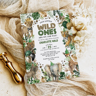 Twin Safari Party Animals Wild Ones Baby Shower Invitation