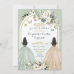 Twin Sage Green and Ivory Quinceañera Princesses Invitation<br><div class="desc">Twin Sage Green and Ivory Quinceañera Princesses Invitation</div>