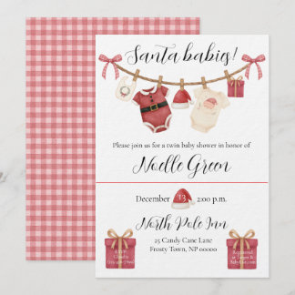 Twin Santa Babies Baby Shower Invitation
