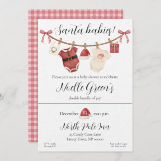 Twin Santa Babies Baby Shower Invitation