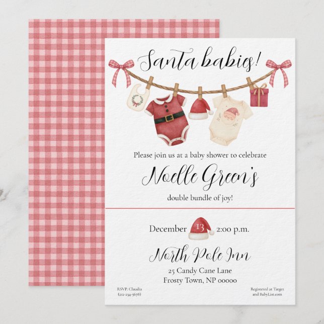 Twin Santa Babies Baby Shower Invitation (Front/Back)