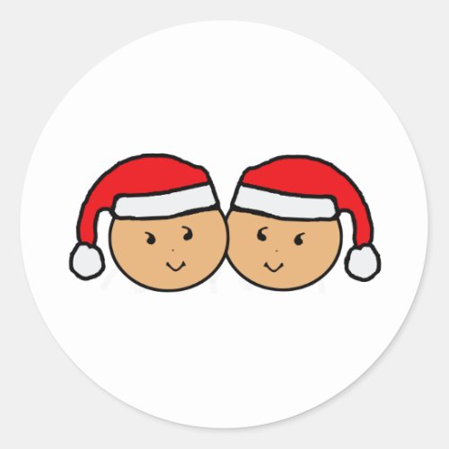 Twin Santa Hat Graphic Classic Round Sticker