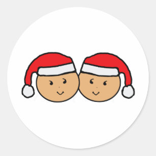 Twin Santa Hat Graphic Classic Round Sticker