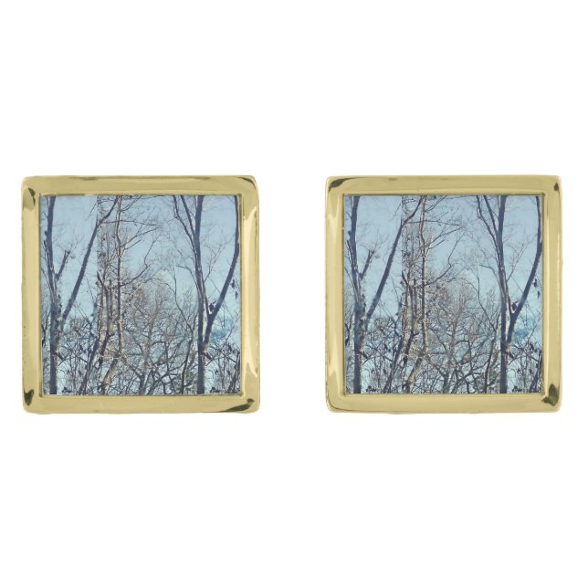 Twin Saplings Gold Cufflinks (Front)