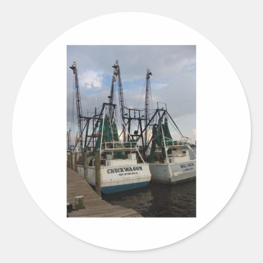 twin shrimp boat classic round sticker
