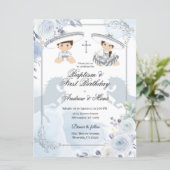 Twin Silver Baptism and Birthday Mexican Invitation (Standing Front)
