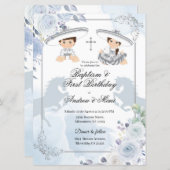 Twin Silver Baptism and Birthday Mexican Invitation (Front/Back)