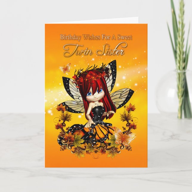 twin sister birthday card - birthday autumn color (Front)