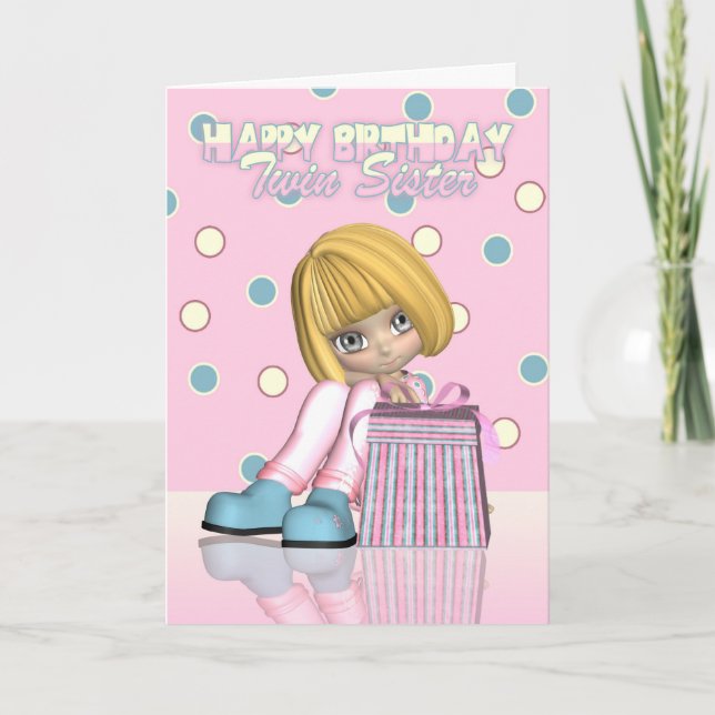 Twin Sister Birthday Card With Cute Little Girl An (Front)