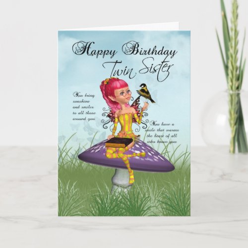 Twin Sister Birthday Card With Fairy And Chaffinch