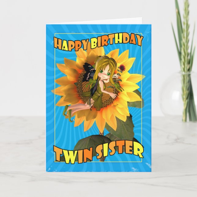 Twin Sister Birthday Card with fairy Cutie Pie (Front)