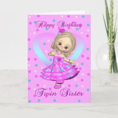 twin sister card _ pink and blue polka
