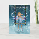 Twin Sister Happy Birthday cute fairy on swing Card<br><div class="desc">Sweet Little Fairy On Her Beautiful Floral Swing</div>