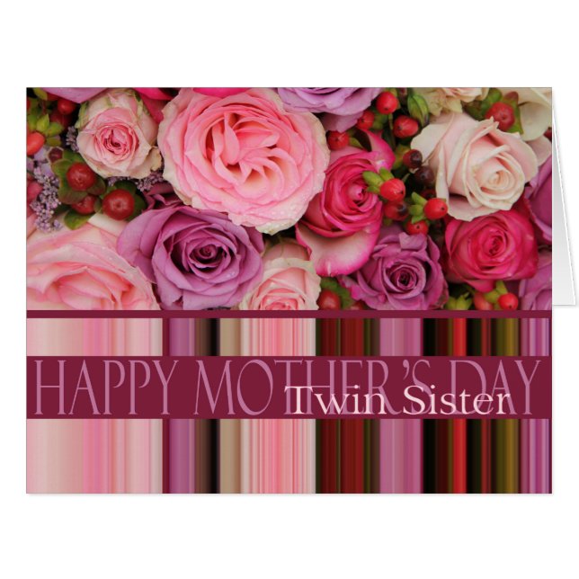 Twin Sister  Happy Mother's Day rose card (Front Horizontal)