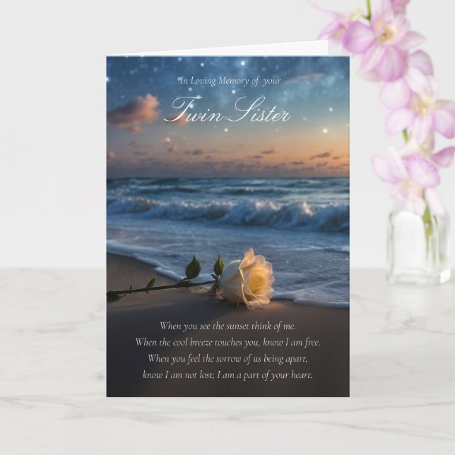 Twin Sister Memorial Sympathy Beach Ocean Card (Orchid)