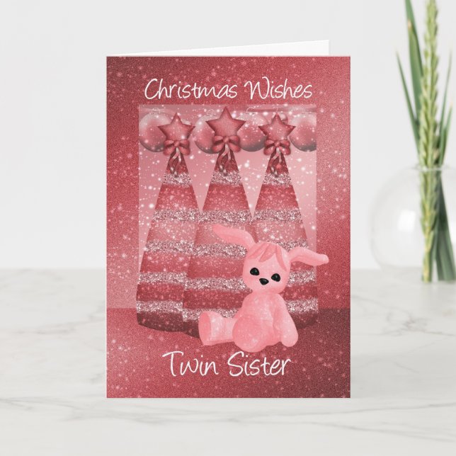 Twin Sister Sparkle Christmas Greeting Card Dusky (Front)