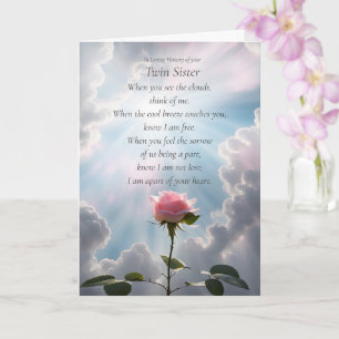 Twin Sister Sympathy Loss Memorial with Pink Rose Card